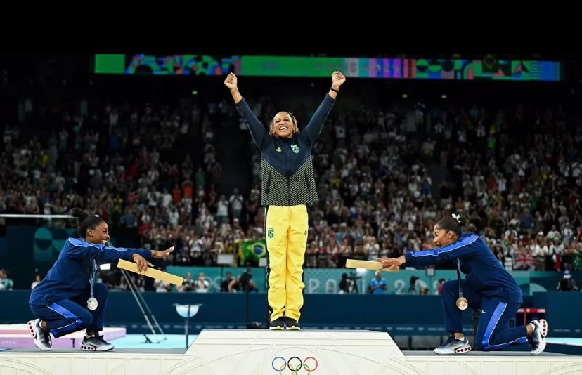 Rebeca Andrade, ouro na competição de solo em Paris 2024. Foto: André Trigueiro